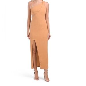 The Rachel Rachel Roy Dresses Cutout One Shoulder Maxi Gown Sandlewood Size XL